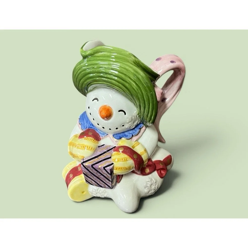 Fitz & Floyd Frosty Folks Snowman Creamer Syrup Winter Holiday Christmas Decor